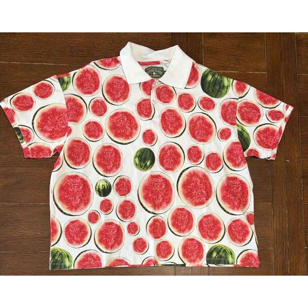 Denim Tears Watermelon Polo Shirt Mens M White Red Fruit Print Cotton USA NWOT